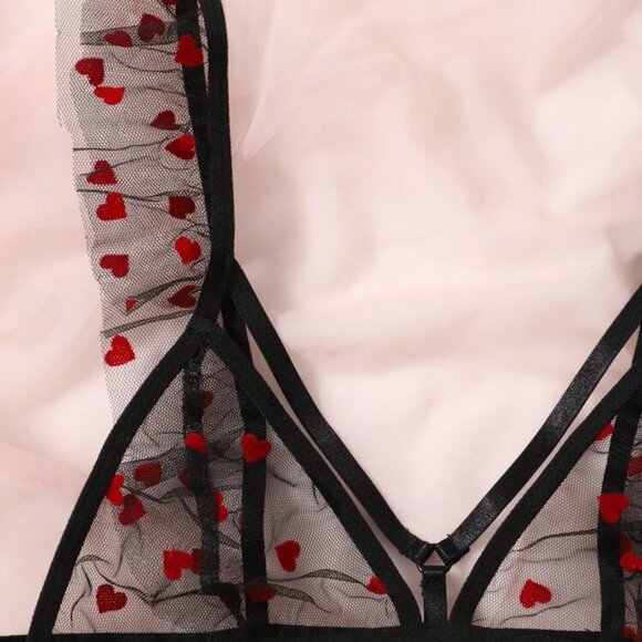 Heart Pattern Mesh Lingerie Set - Picture 5 of 5